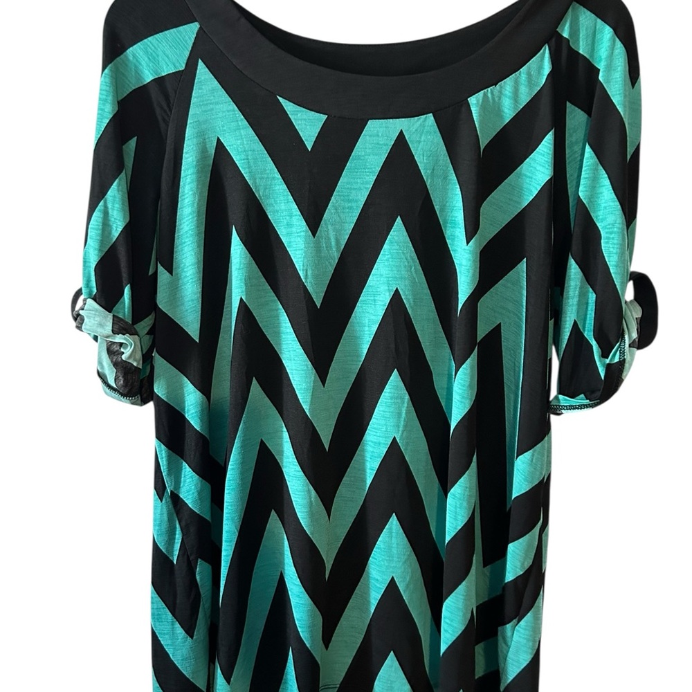Cato Black and Teal Chevron Tunic Top large